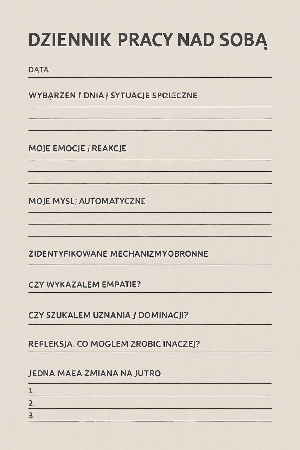DZIENNIK PRACY NAD SOBĄ – SZABLON CODZIENNY